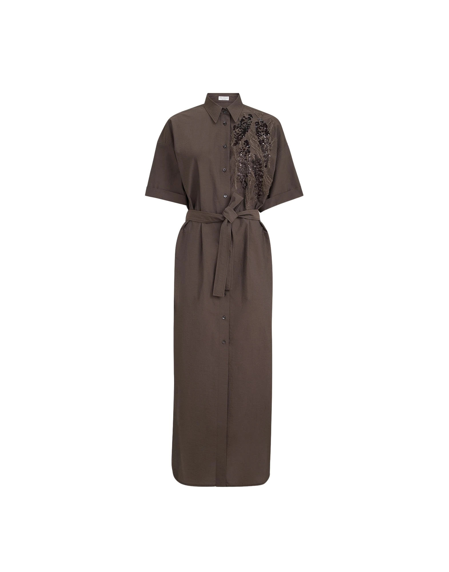 Brunello Cucinelli Dress with dazzling seabed embroidery in Brown