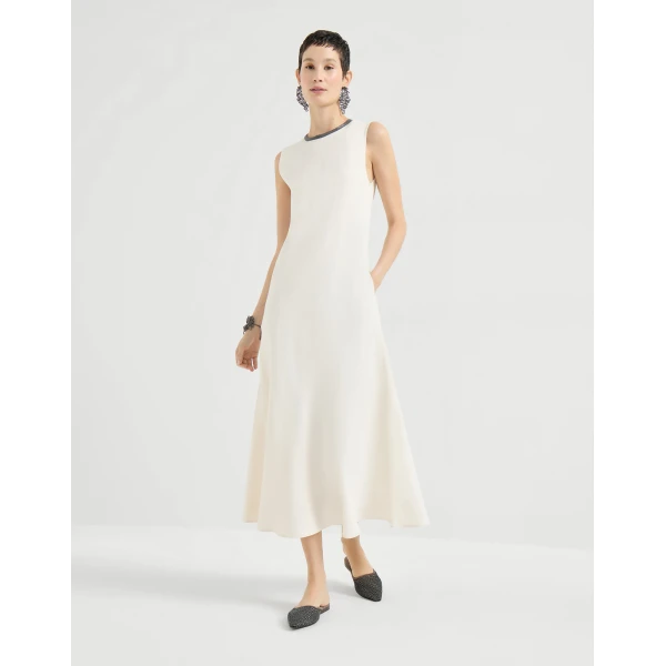 Brunello Cucinelli Dress with precious collar in Ivory, view 2