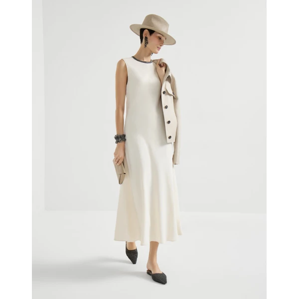 Brunello Cucinelli Dress with precious collar in Ivory, view 5