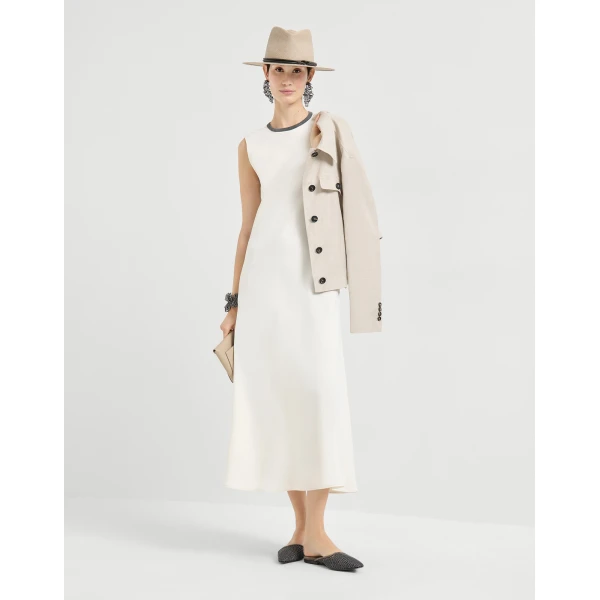 Brunello Cucinelli Dress with precious collar in Ivory, view 6