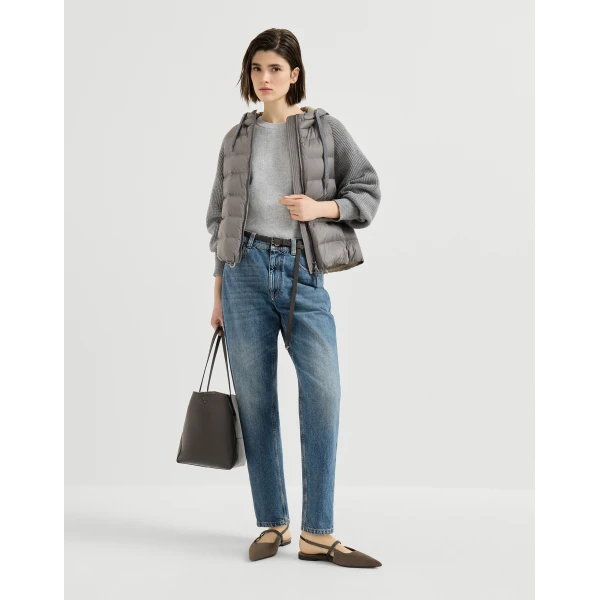 Brunello Cucinelli English rib cashmere sweater in Light Grey, view 6