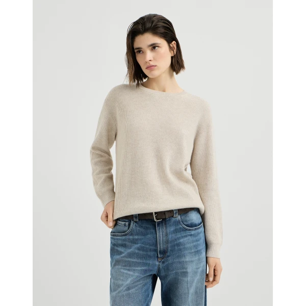 Brunello Cucinelli English rib cashmere sweater in Oat, view 2