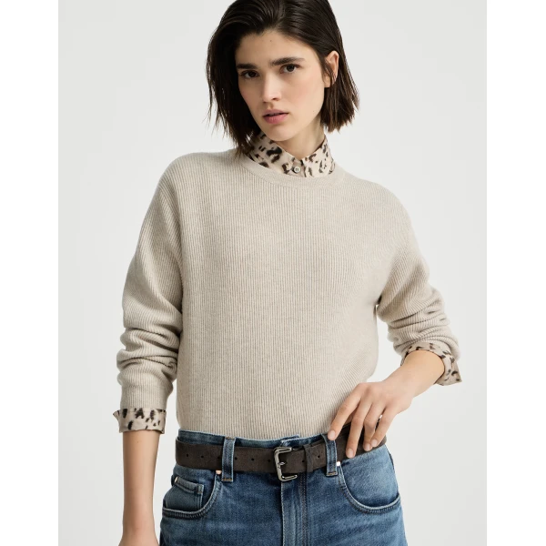 Brunello Cucinelli English rib cashmere sweater in Oat, view 5