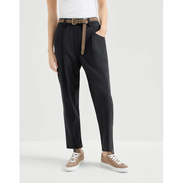 Brunello Cucinelli Five-pocket Track trousers in Black, view 2