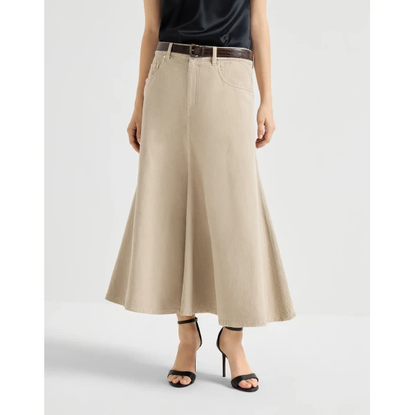 Brunello Cucinelli Five-pocket flared skirt in Beige, view 2