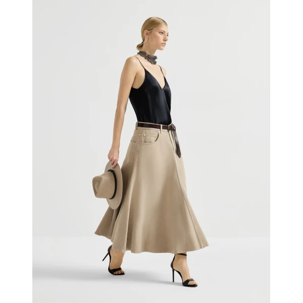 Brunello Cucinelli Five-pocket flared skirt in Beige, view 5