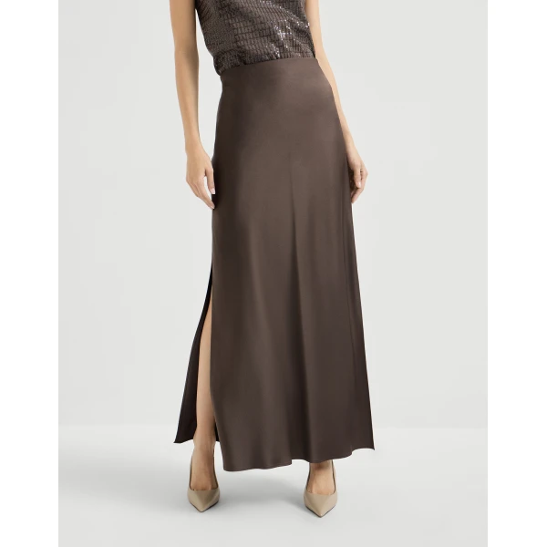 Brunello Cucinelli Fluid Bias-Cut skirt in Cocoa, view 2