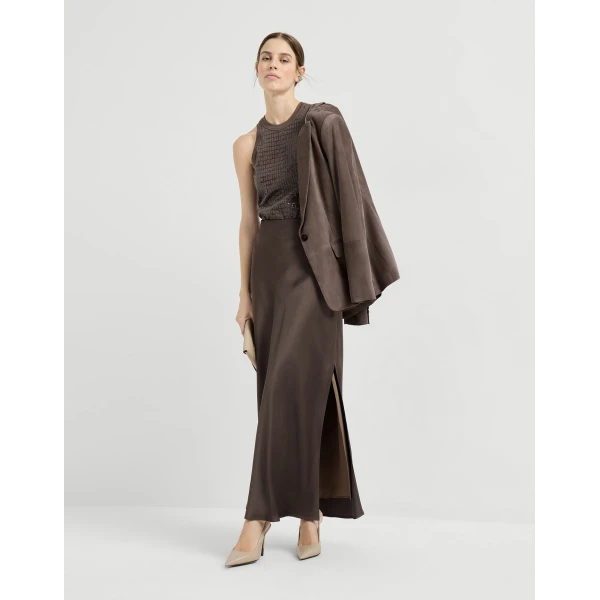 Brunello Cucinelli Fluid Bias-Cut skirt in Cocoa, view 6