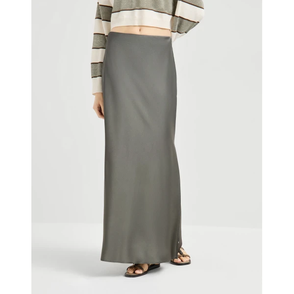 Brunello Cucinelli Fluid Bias-Cut skirt in Olive, view 2