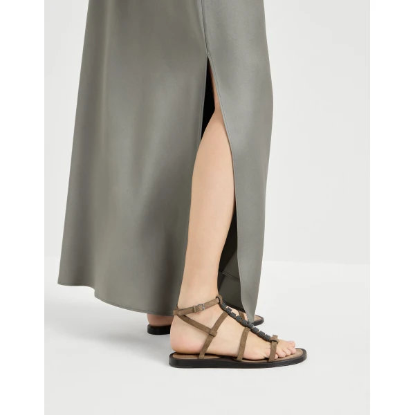 Brunello Cucinelli Fluid Bias-Cut skirt in Olive, view 4