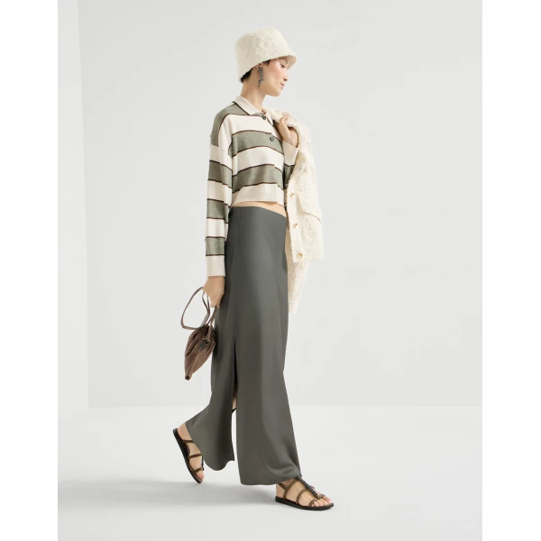 Brunello Cucinelli Fluid Bias-Cut skirt in Olive, view 5