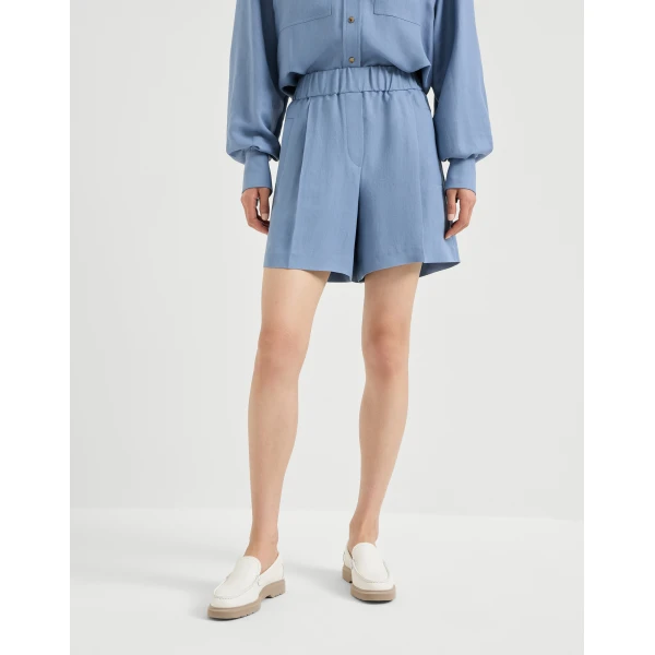 Brunello Cucinelli Fluid twill baggy shorts in Azure, view 2