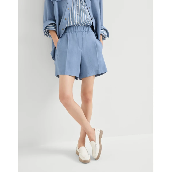 Brunello Cucinelli Fluid twill baggy shorts in Azure, view 5