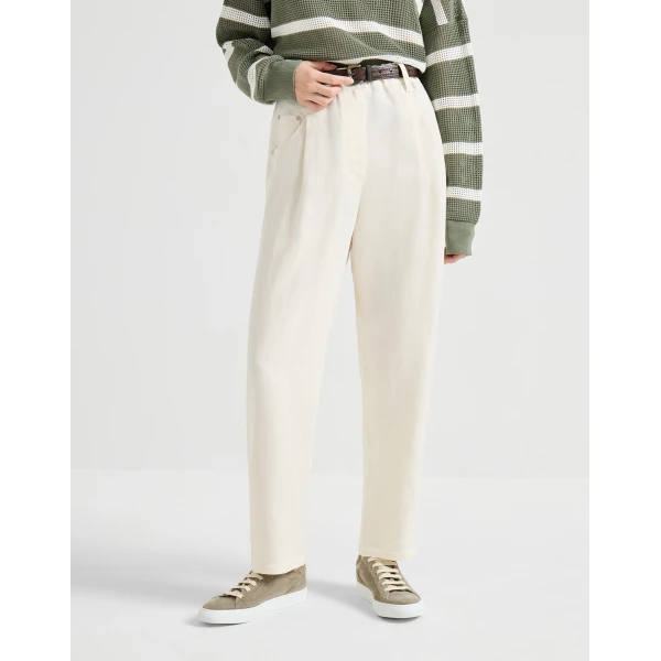 Brunello Cucinelli Fluid twill baggy trousers in Ivory, view 2
