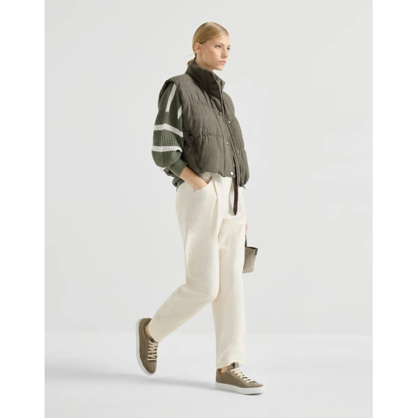 Brunello Cucinelli Fluid twill baggy trousers in Ivory, view 5
