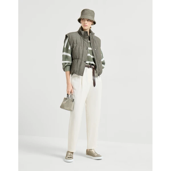 Brunello Cucinelli Fluid twill baggy trousers in Ivory, view 6