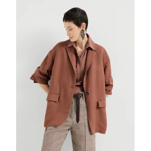 Brunello Cucinelli Fluid twill blazer in Firebrick, view 5