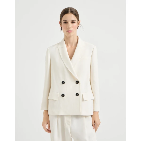Brunello Cucinelli Fluid twill blazer in Ivory, view 2