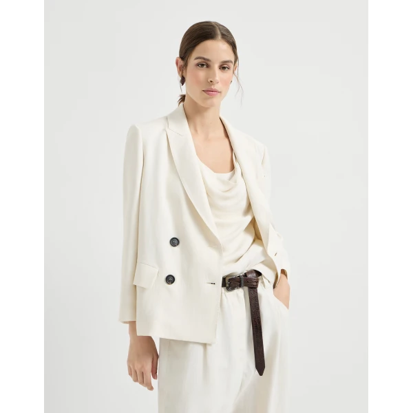 Brunello Cucinelli Fluid twill blazer in Ivory, view 5