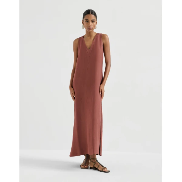Brunello Cucinelli Fluid twill dress in Firebrick, view 2