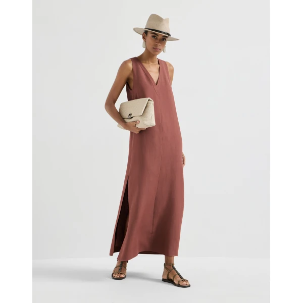 Brunello Cucinelli Fluid twill dress in Firebrick, view 6