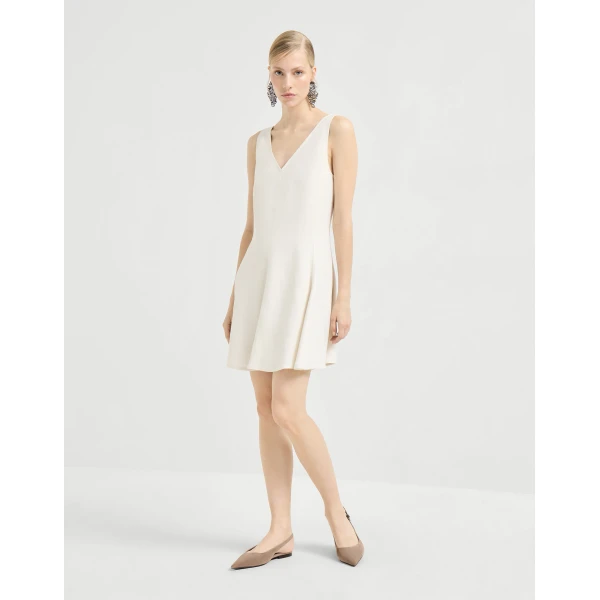 Brunello Cucinelli Fluid twill mini dress in Ivory, view 2