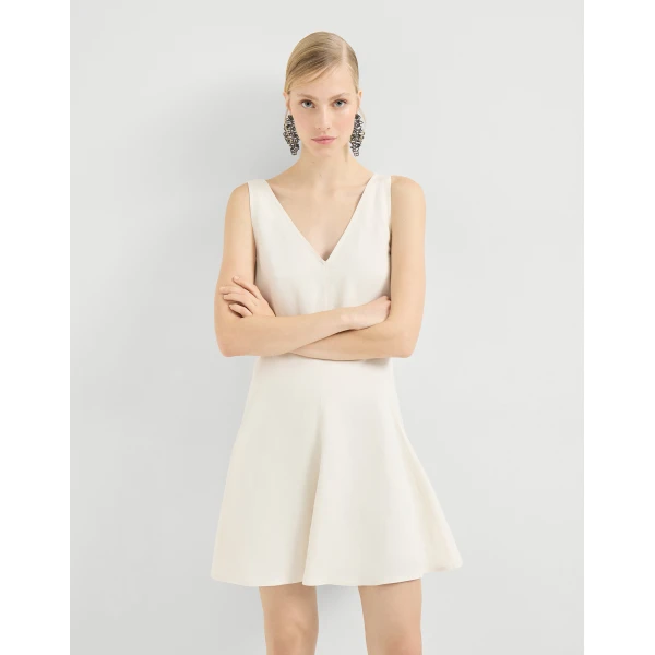 Brunello Cucinelli Fluid twill mini dress in Ivory, view 5