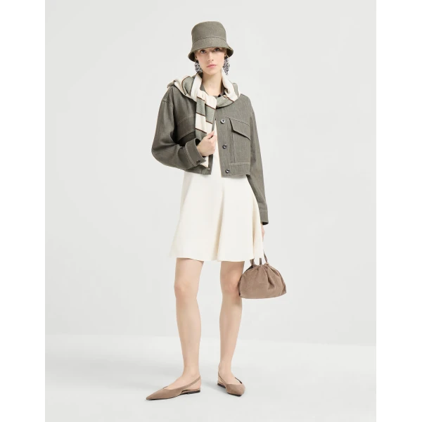 Brunello Cucinelli Fluid twill mini dress in Ivory, view 6