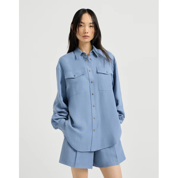 Brunello Cucinelli Fluid twill shirt in Azure, view 2