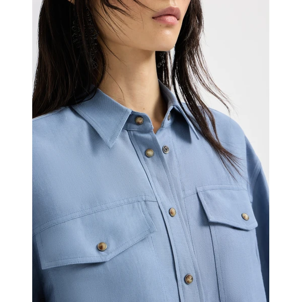 Brunello Cucinelli Fluid twill shirt in Azure, view 4