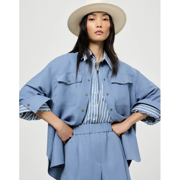Brunello Cucinelli Fluid twill shirt in Azure, view 5