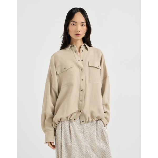 Brunello Cucinelli Fluid twill shirt in Sand, view 2