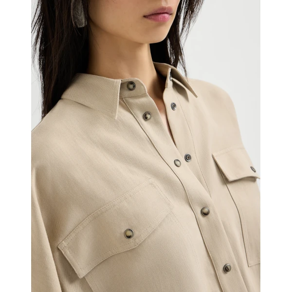Brunello Cucinelli Fluid twill shirt in Sand, view 4