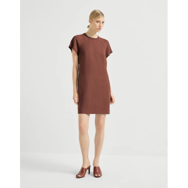 Brunello Cucinelli Fluid twill t-shirt dress in Firebrick, view 2