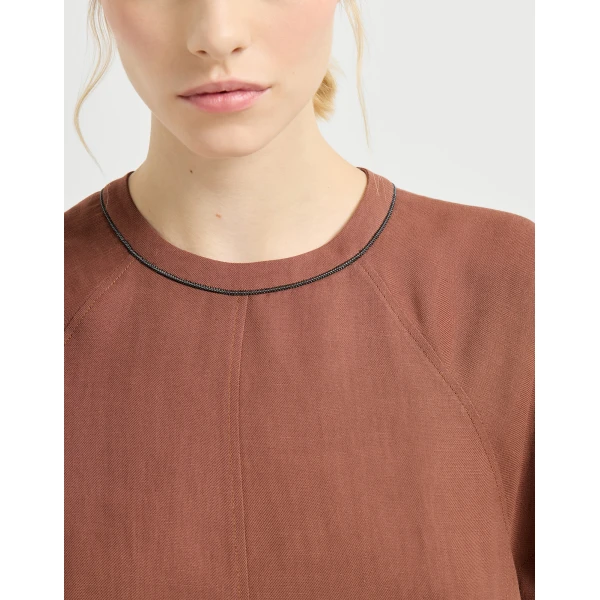 Brunello Cucinelli Fluid twill t-shirt dress in Firebrick, view 4