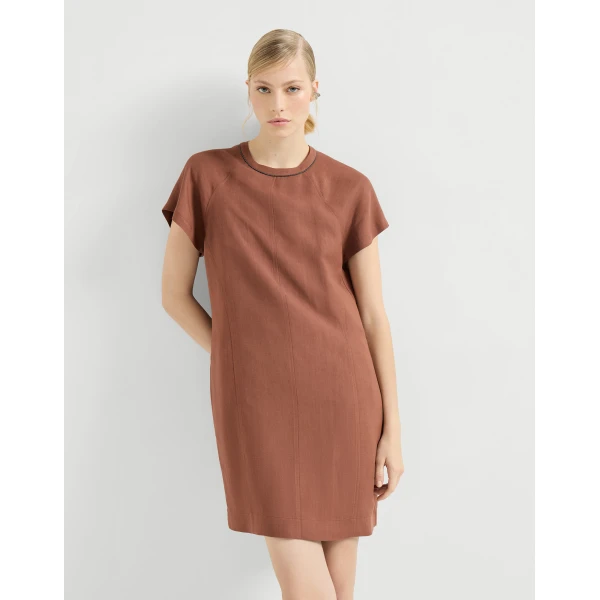 Brunello Cucinelli Fluid twill t-shirt dress in Firebrick, view 5
