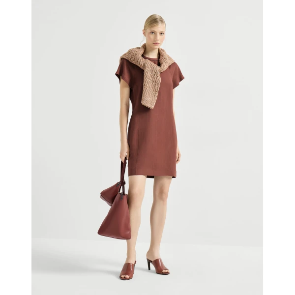 Brunello Cucinelli Fluid twill t-shirt dress in Firebrick, view 6