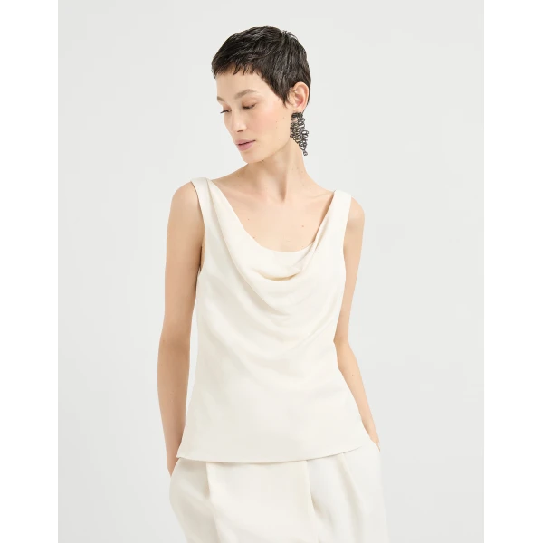 Brunello Cucinelli Fluid twill top in Ivory, view 2