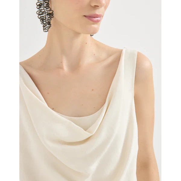 Brunello Cucinelli Fluid twill top in Ivory, view 4