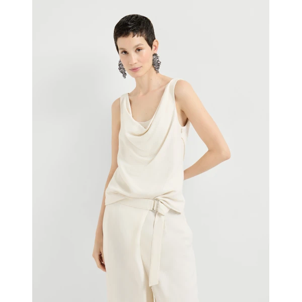 Brunello Cucinelli Fluid twill top in Ivory, view 5
