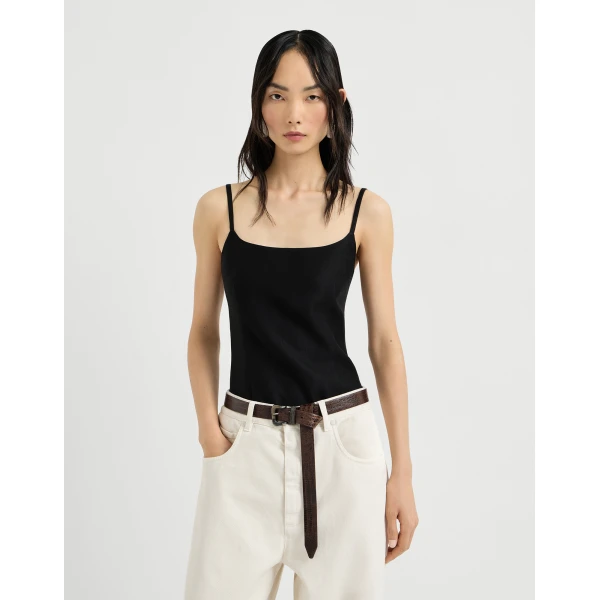 Brunello Cucinelli Fluid twill top with monili in Black, view 2