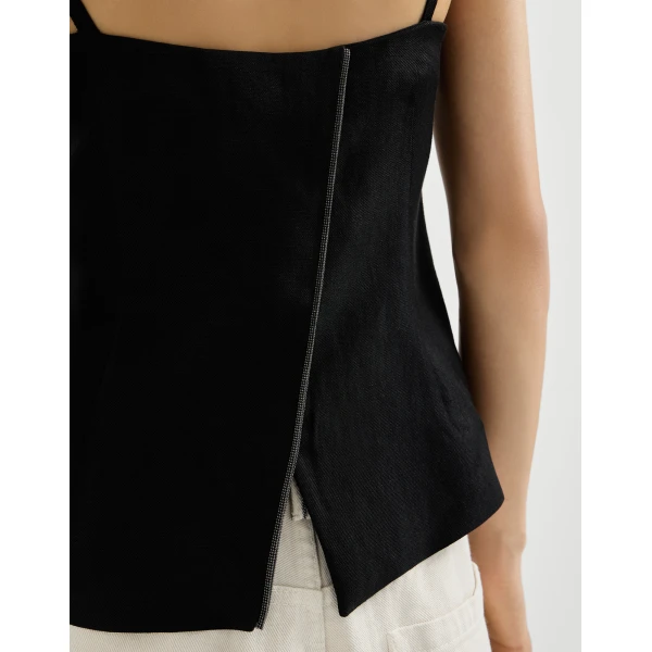 Brunello Cucinelli Fluid twill top with monili in Black, view 4