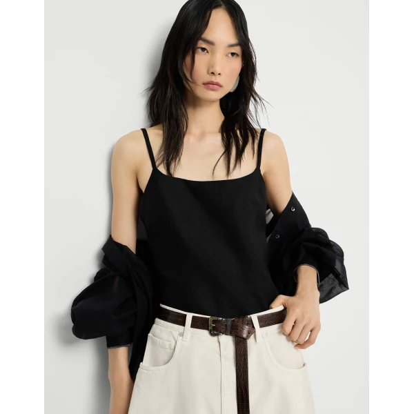 Brunello Cucinelli Fluid twill top with monili in Black, view 5