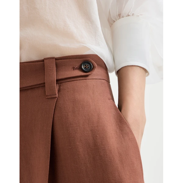 Brunello Cucinelli Fluid twill wide trousers with monili in Firebrick, view 4