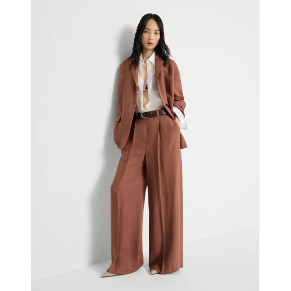 Brunello Cucinelli Fluid twill wide trousers with monili in Firebrick, view 5