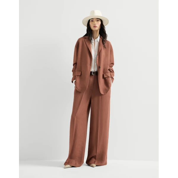 Brunello Cucinelli Fluid twill wide trousers with monili in Firebrick, view 6