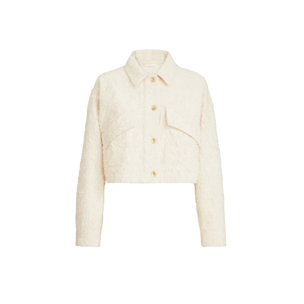 Brunello Cucinelli Fuzzy denim outerwear jacket in Ivory