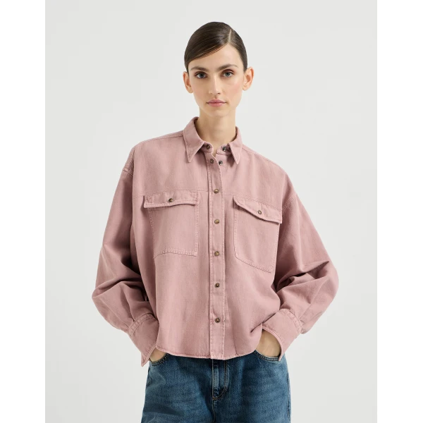Brunello Cucinelli Garment-dyed cover shirt in Pink, view 2