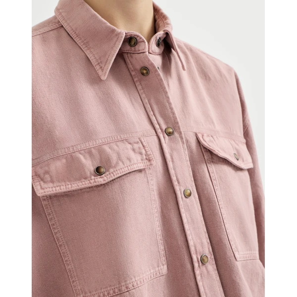 Brunello Cucinelli Garment-dyed cover shirt in Pink, view 4