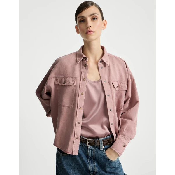 Brunello Cucinelli Garment-dyed cover shirt in Pink, view 5